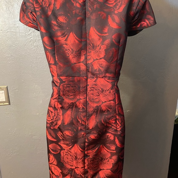 LIZ CLAIBORNE Black and red jacquard Rose Pattern Dress - Picture 4 of 16